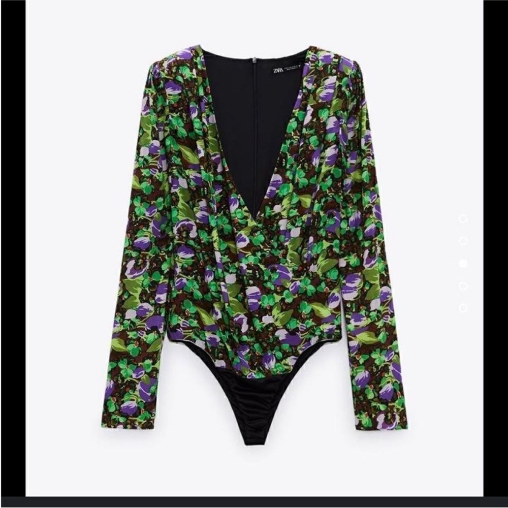 Zara Green and Purple Floral Bodysuit - Picture 2 of 3